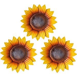 Sunflower Wall Decor - 9'' Metal Flower Wall Art 3 PACK Garden Decor Hanging